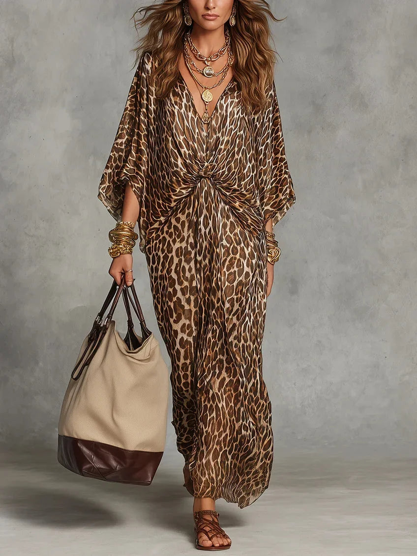 Leopard-Print Twist-Front Maxi Dress