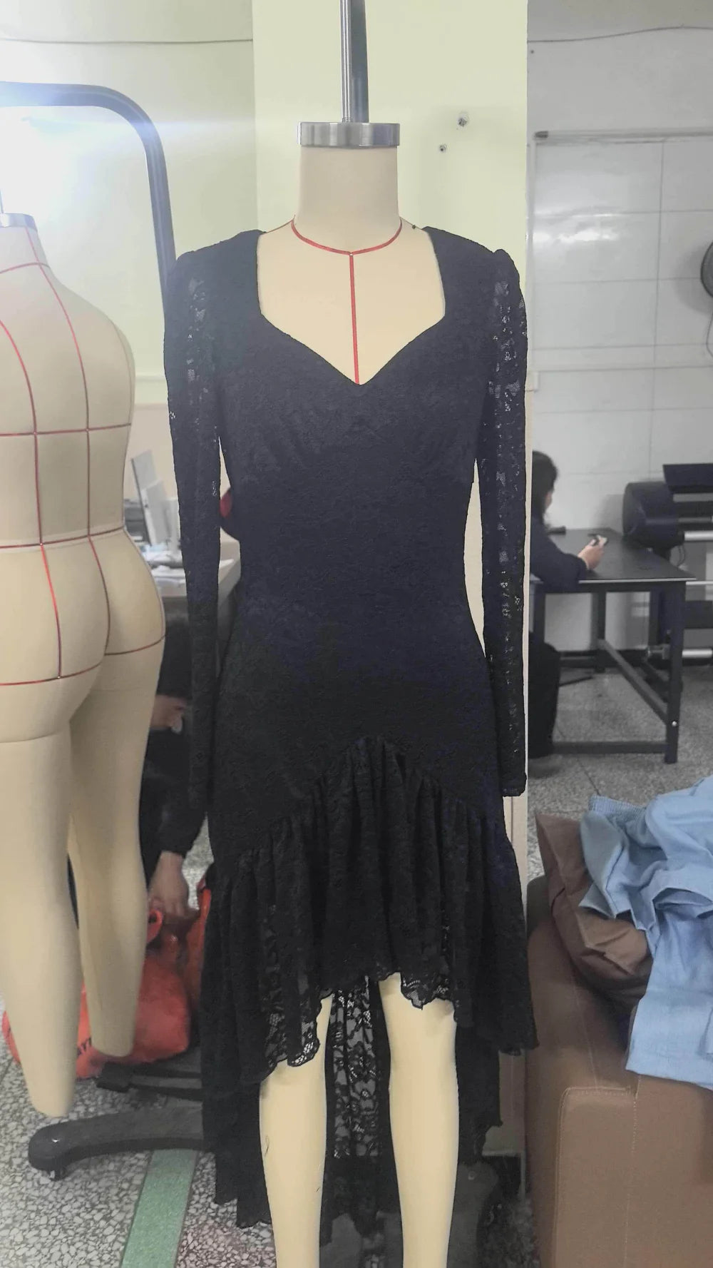 Lace-Patchwork Square-Neck Maxi Dress