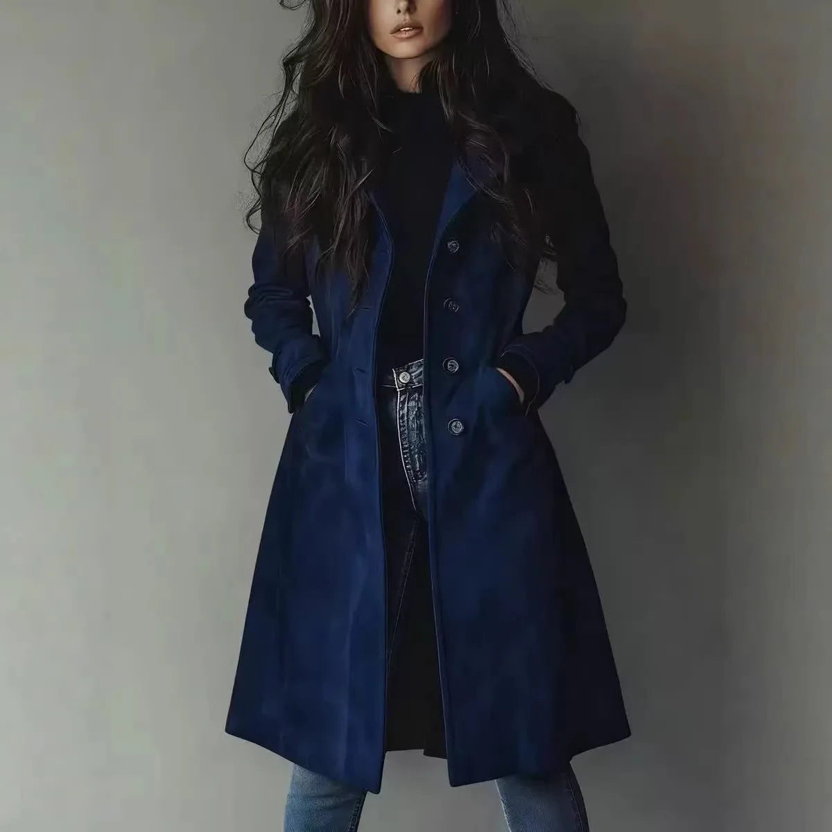 Brown Faux-Suede Longline Trench Coat