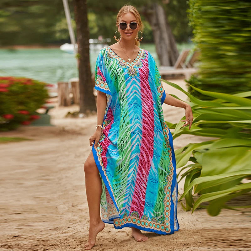 Hippy Boho Kaftan Collection Rayon Maxi Dress & Beach Cover-Up