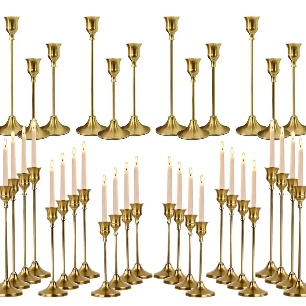 🕯️ 6-Piece Gold Metal Candlestick Holder Set