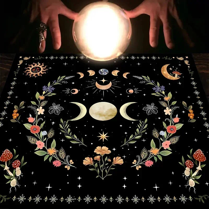 Celestial Tarot Altar Cloth – Moon Phases & Stars