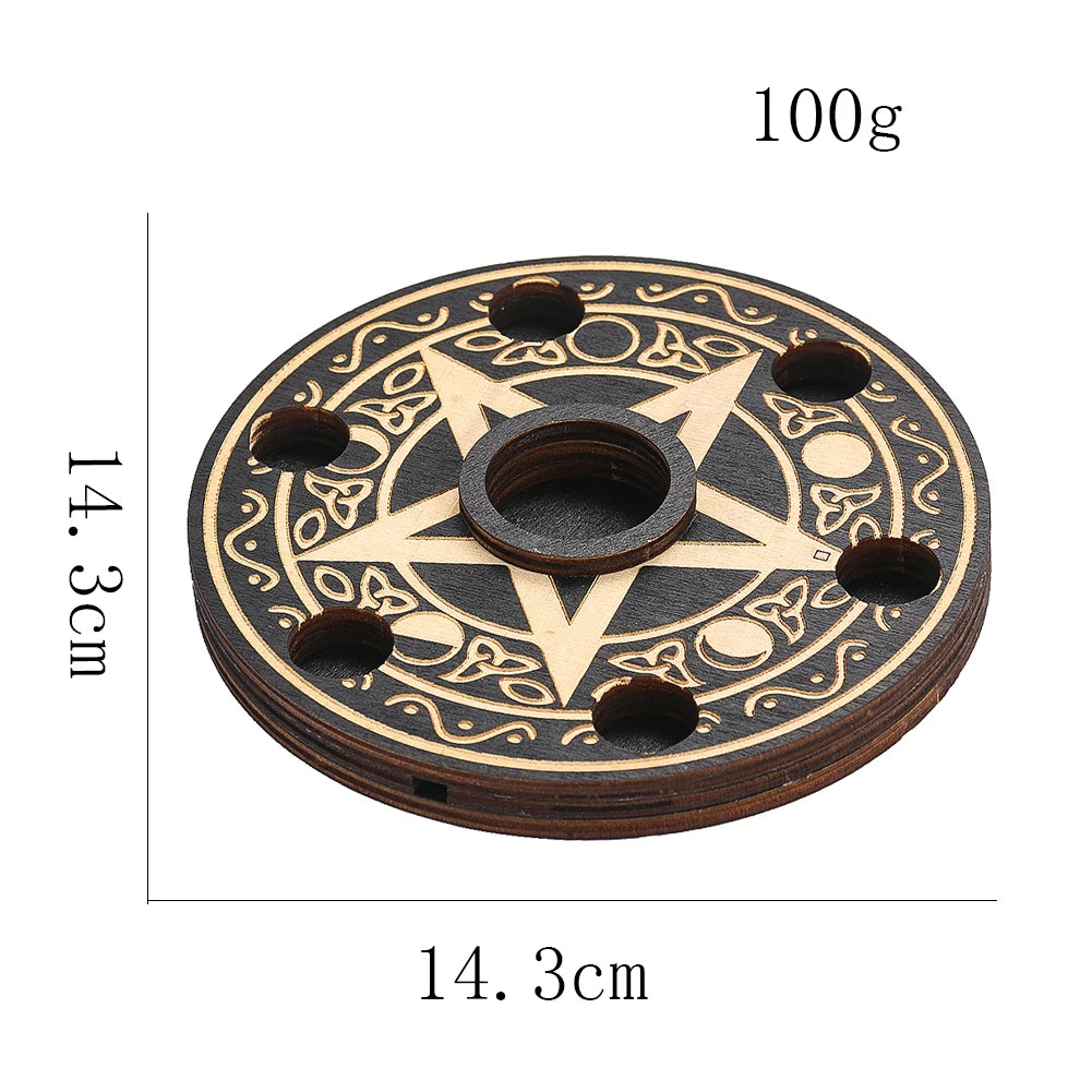Wooden Pentacle Crystal Ball & Candle Display Stand – 7-Star Witchcraft Divination Altar Base