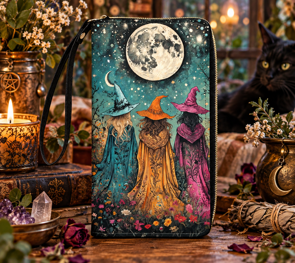 Sisterhood Witches Faux Leather Wallet with Wristlet Strap