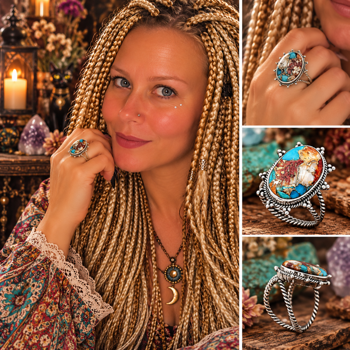 ✨ Bohemian Mosaic Turquoise Statement Ring
