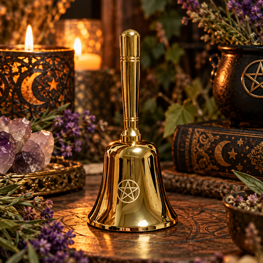 Brass Pentagram Hand Altar Bell Ritual Ringing For divination Meditation Pentacle wicca witchcraft supplies for altar
