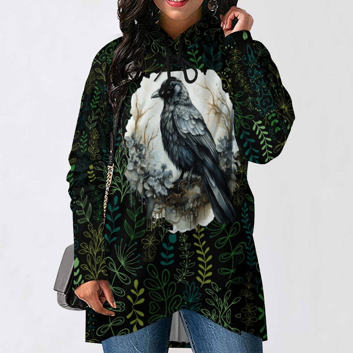 230gsm Poncho-style Long Sleeve Women Hoodie with Irregular Hem DS001 (All-Over Printing)