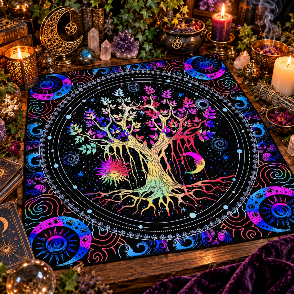 Triple Moon Raven Altar Cloth