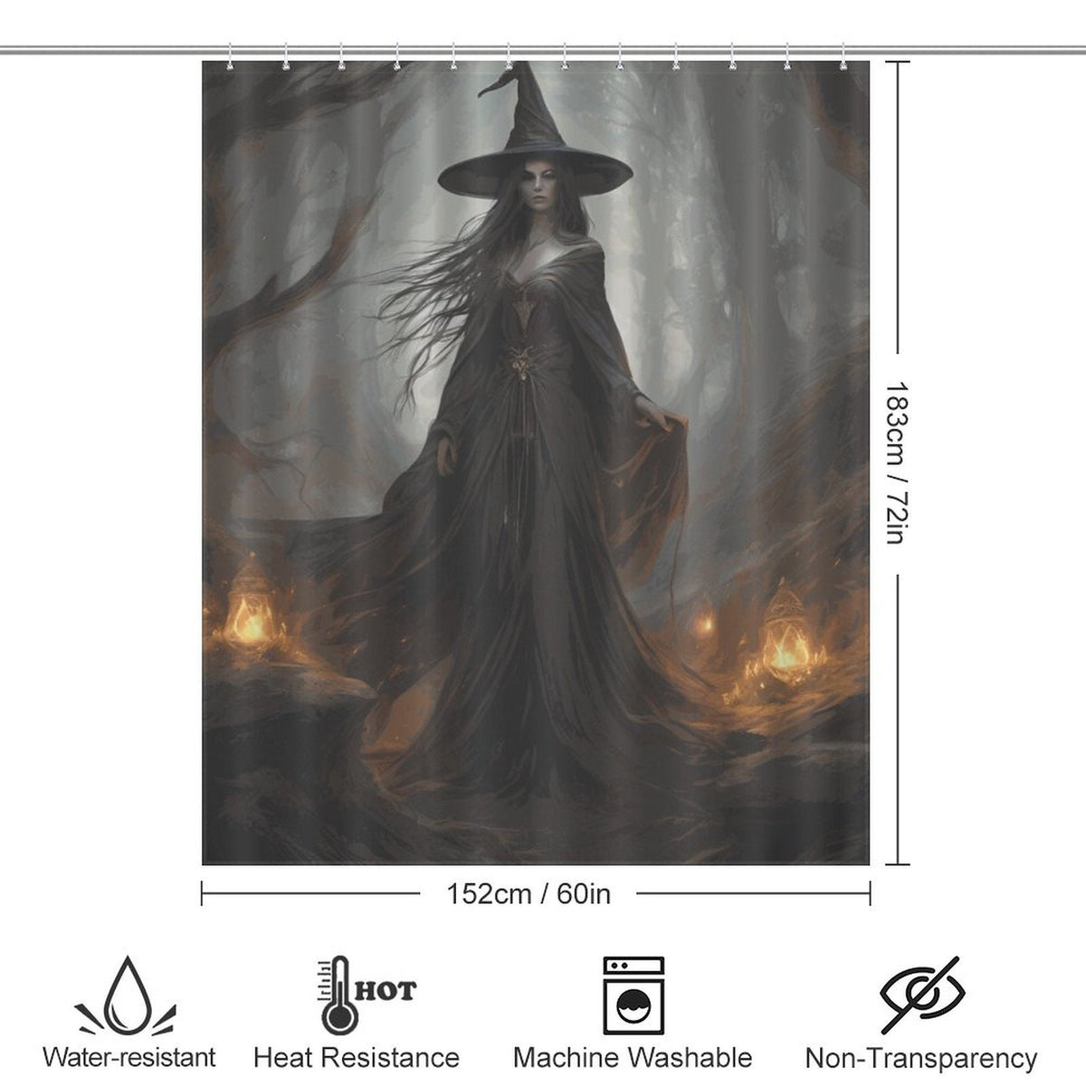 Spooky Witch Shower Curtain Halloween Decor