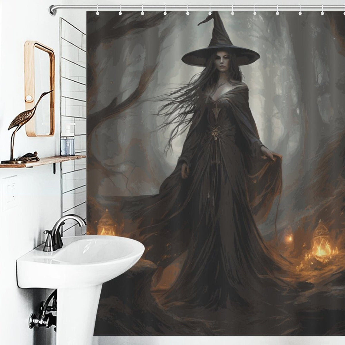 Spooky Witch Shower Curtain Halloween Decor