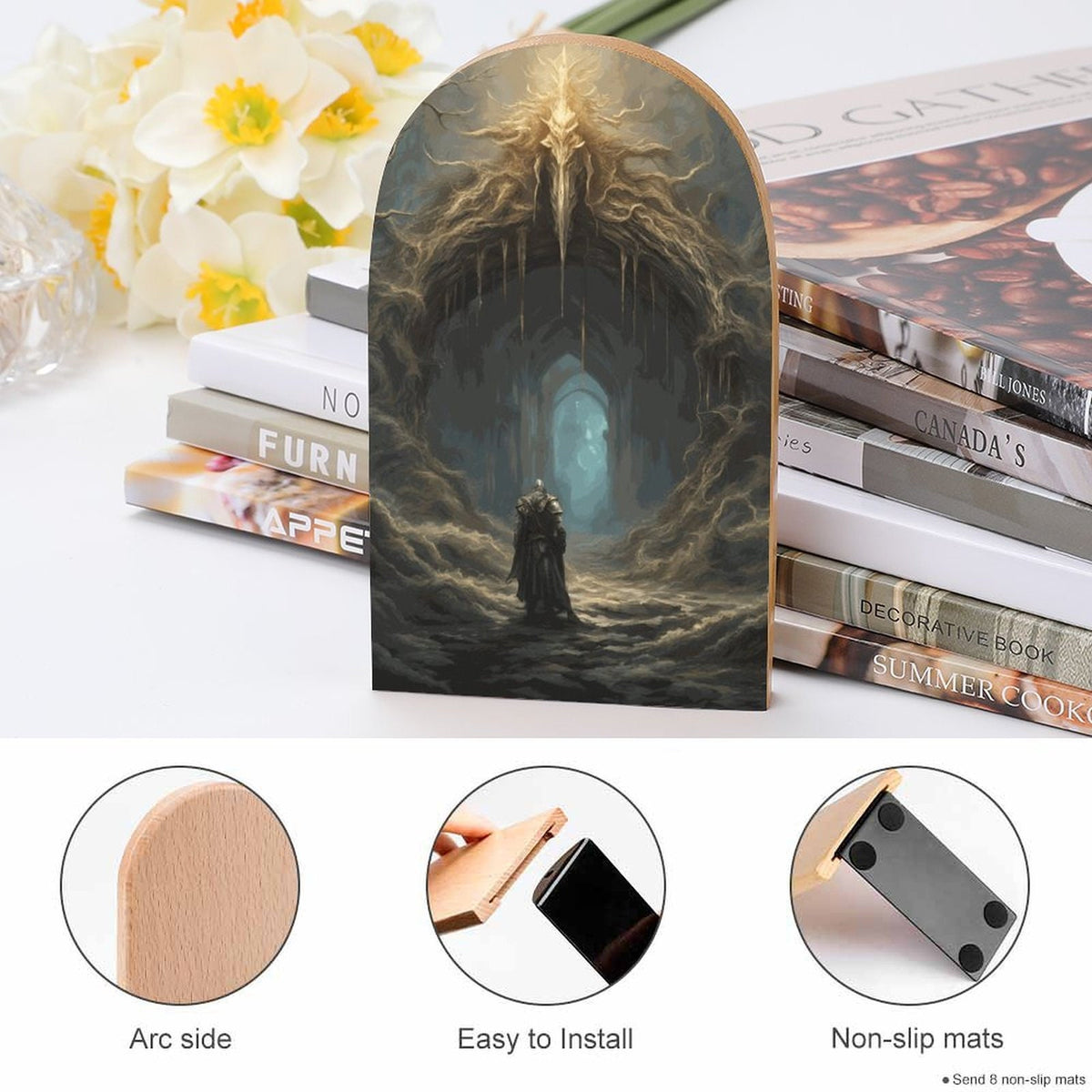 Elden Ring Bookends Age of Sigmar Beech Wood & Iron Night Lord Gamer Decor Dark Souls Video Game Fantasy Bookend Mordheim Gamer Gothic Decor
