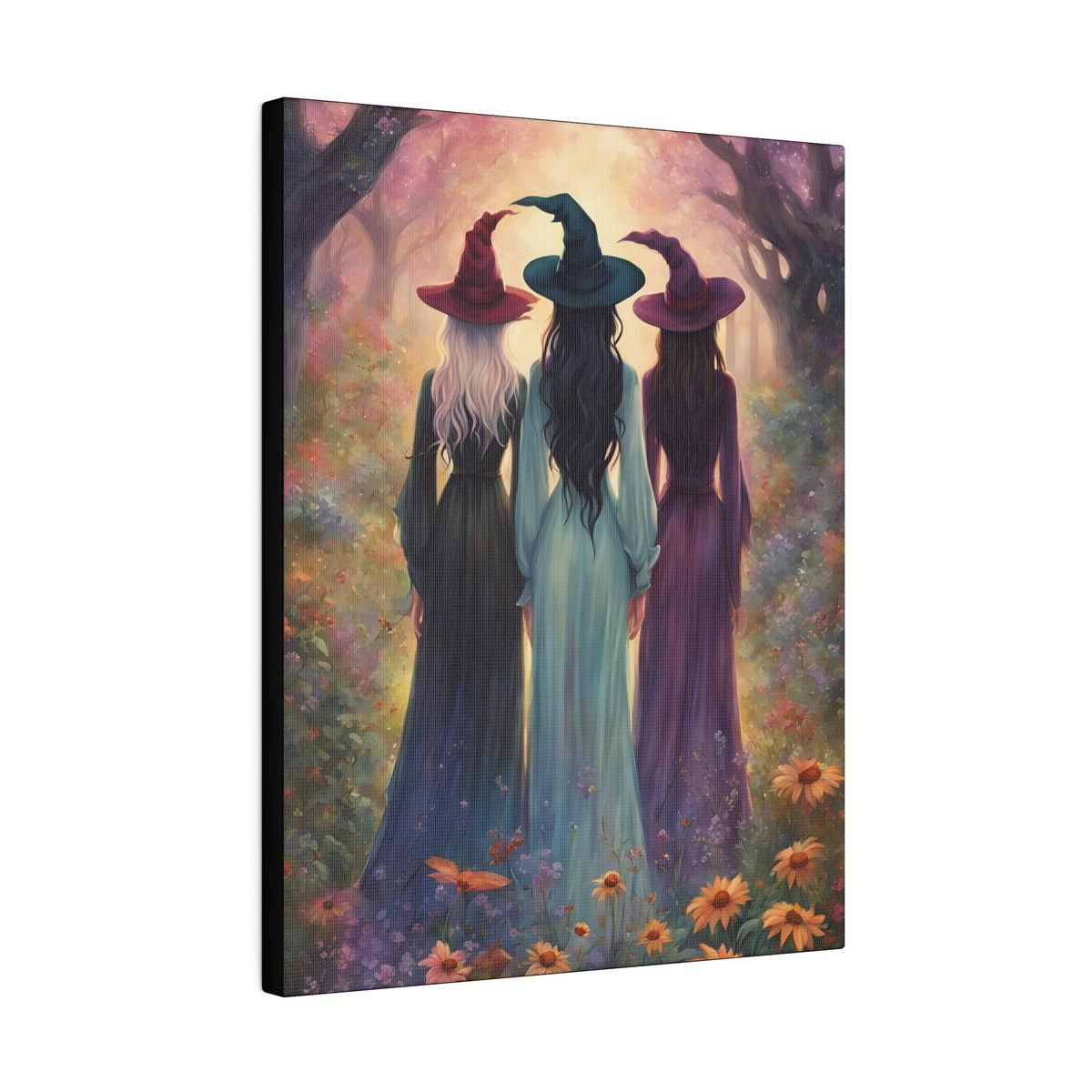 Three Witches Coven Canvas, Salem Practical Magic Art Print Halloween Whimsigoth Wall Decor, Perfect Witchy Gift for your Sisterhood Friends