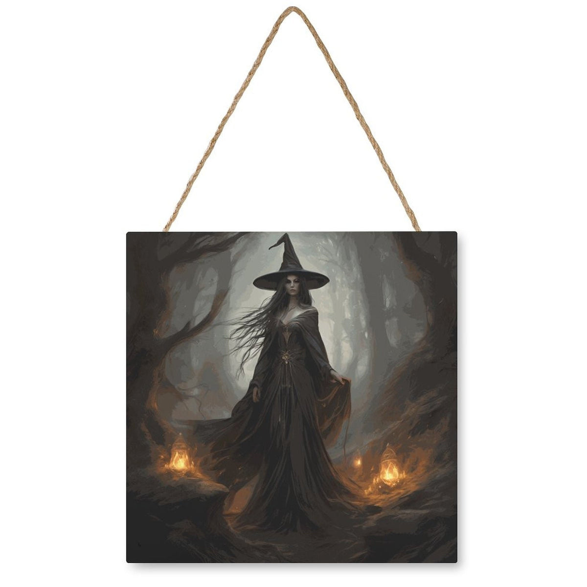 Vintage Witch Square Wood Wall Decor for Halloween Witchcraft Art Pagan Celebration Gift Idea for Mom Occult Decor Moon Goddess Wiccan Art