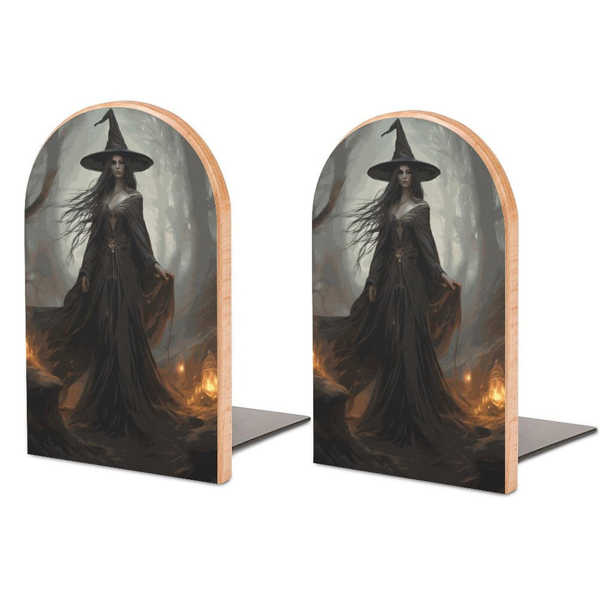 Witch Wood Bookends: Beech Wood & Iron, Occult Pagan Decor