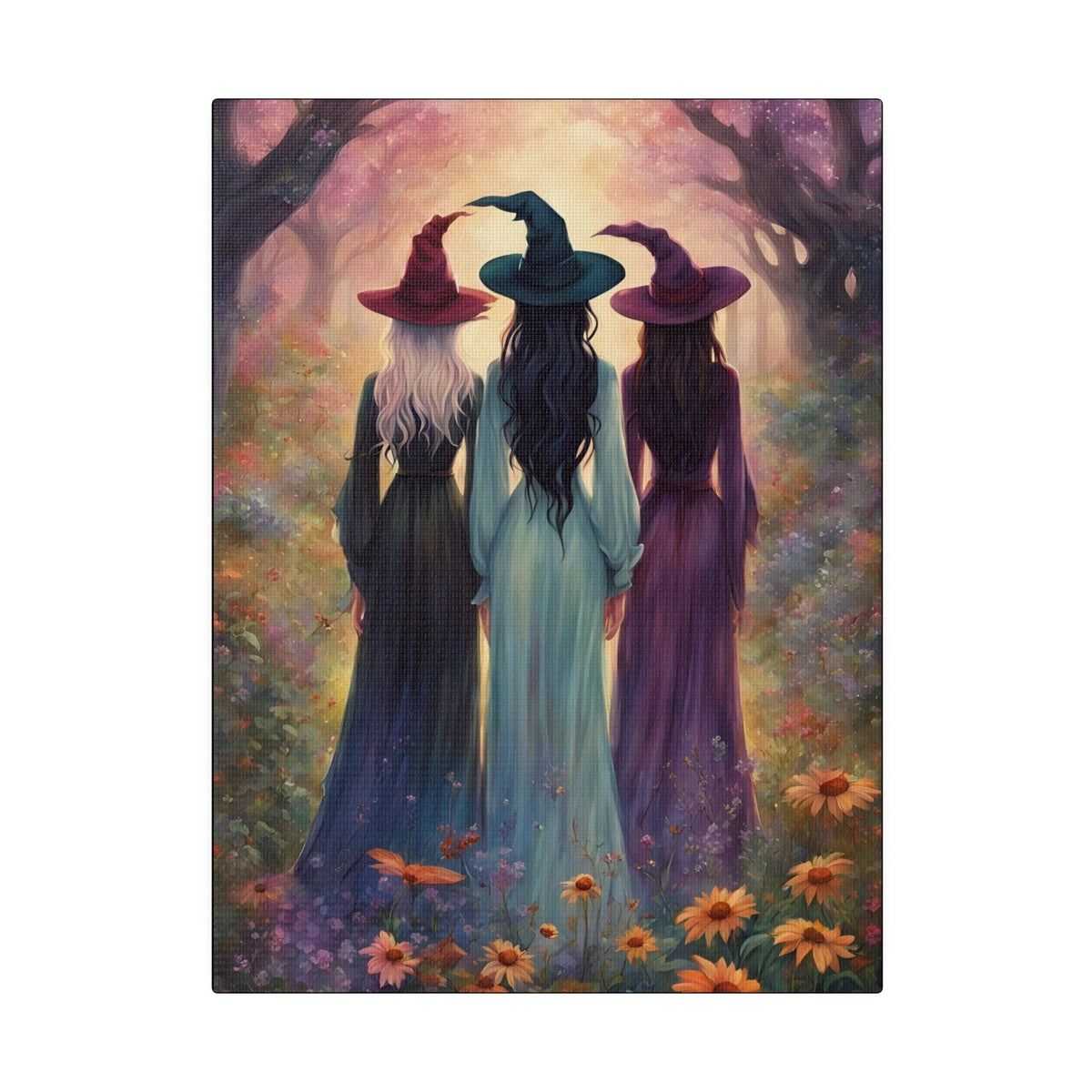 Gift for Bestie Three Witches Matte Canvas Enchanting Whimsigoth Cottagecore Witch Enchanting Halloween Vintage Wildflower Witches Coven Art