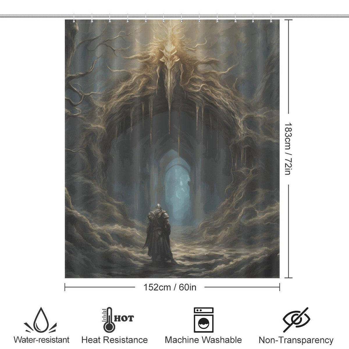 Elden Ring Warrior Gift Idea for Teen Gamer Dark Souls Bathroom Decor Gothic Fantasy Custom Shower Curtain Dark Academia Goblincore Decor