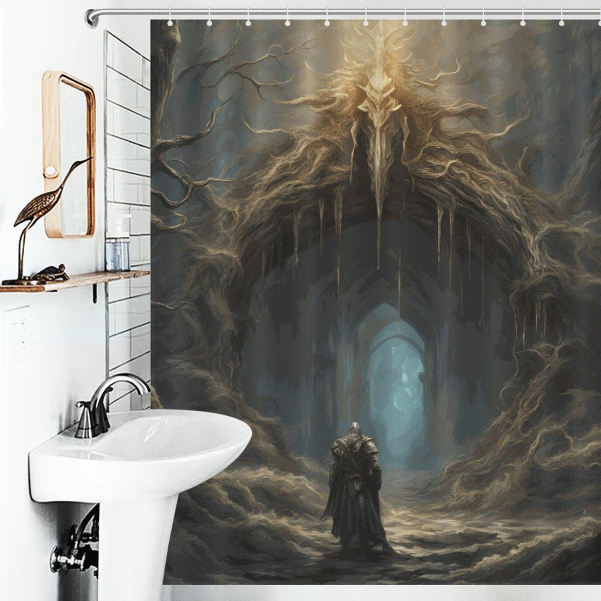 Elden Ring Warrior Gift Idea for Teen Gamer Dark Souls Bathroom Decor Gothic Fantasy Custom Shower Curtain Dark Academia Goblincore Decor