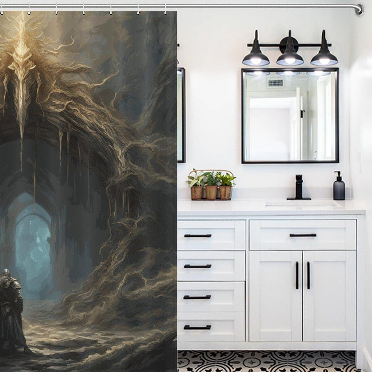 Elden Ring Warrior Gift Idea for Teen Gamer Dark Souls Bathroom Decor Gothic Fantasy Custom Shower Curtain Dark Academia Goblincore Decor