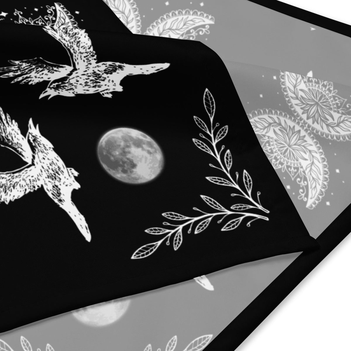 Moonphase Raven Bandana Gothic Head Scarf, Witchy Neck Warmer