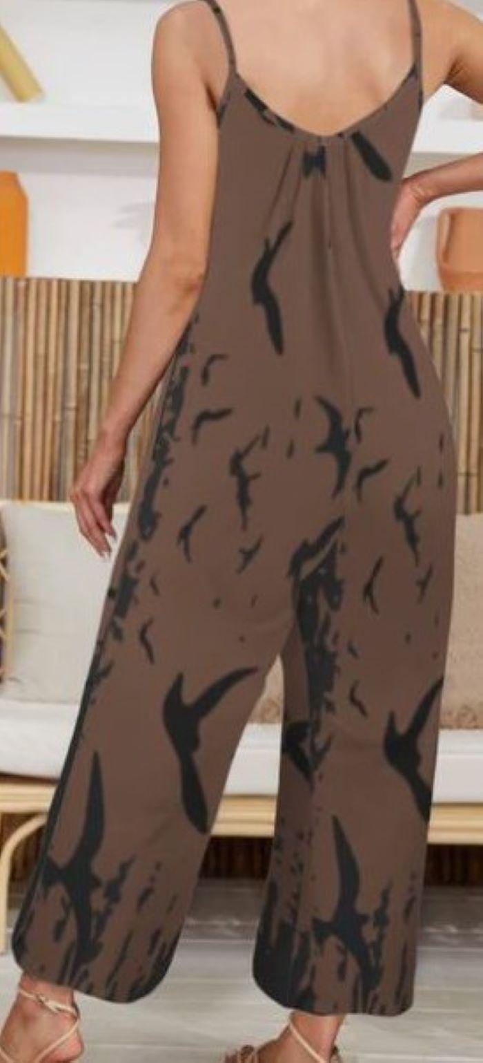 Witchy Crow Print Jumpsuit Outfit Gothic Pleated Cami Wide Leg Casualwear