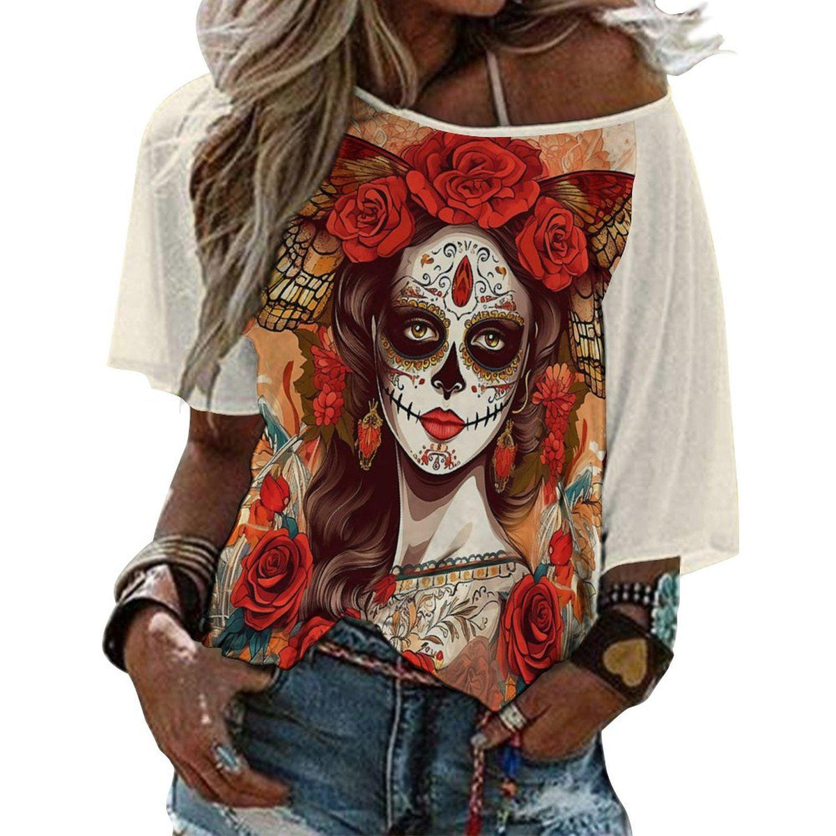 Witchy Goth Alt Clothing Hispanic Heritage Mexican Halloween Women Day of the Dead T-shirt Dia de los Muertos Shirt Sugar Skull Floral Skull