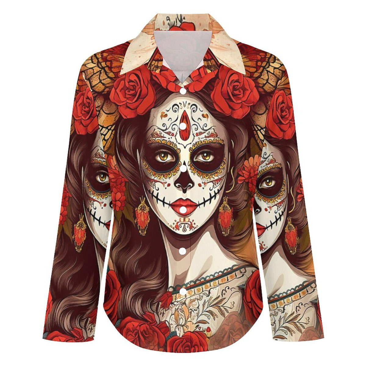 Witchy Day of the Dead Sugar Skull Blouse, Halloween Fashion