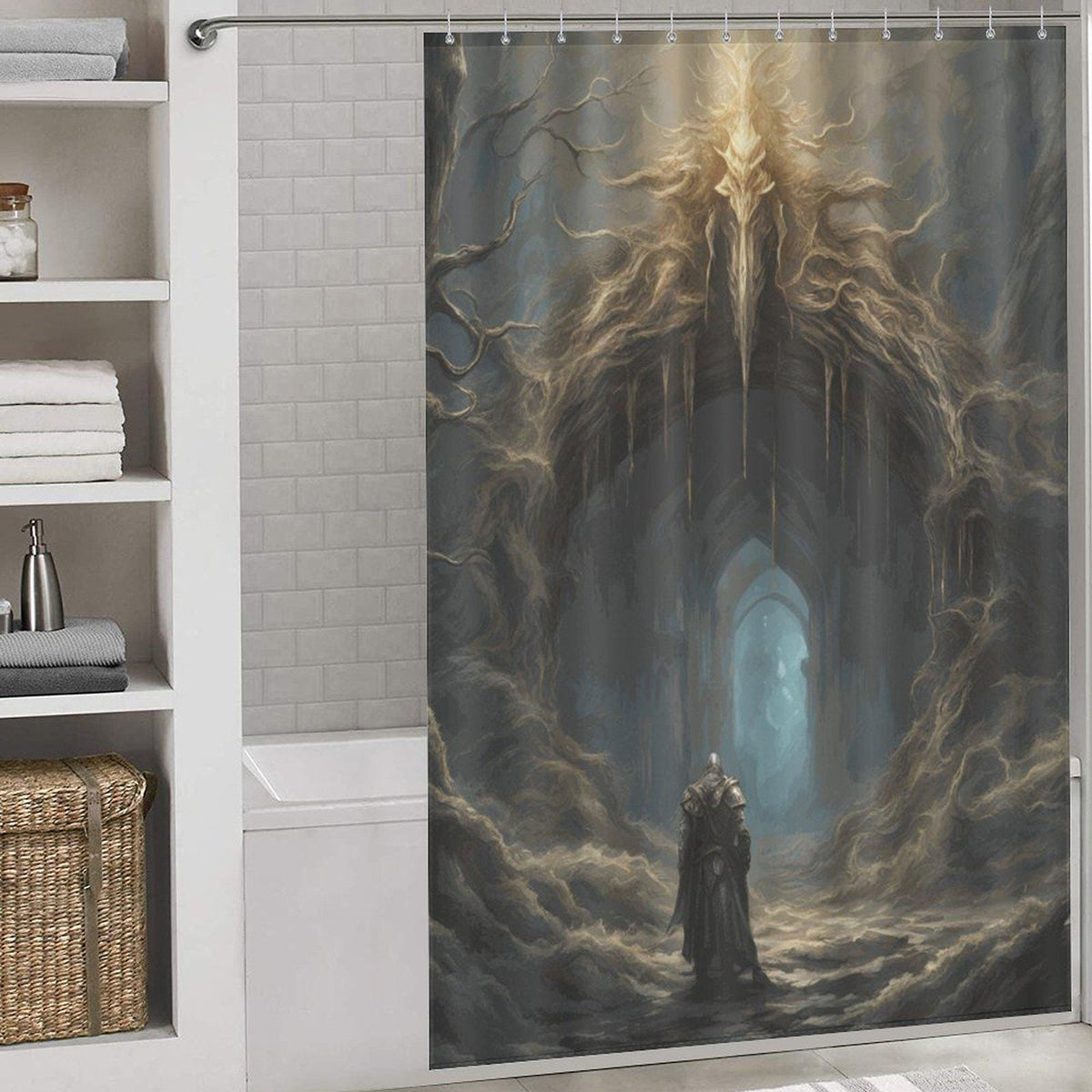 Elden Ring Warrior Gift Idea for Teen Gamer Dark Souls Bathroom Decor Gothic Fantasy Custom Shower Curtain Dark Academia Goblincore Decor