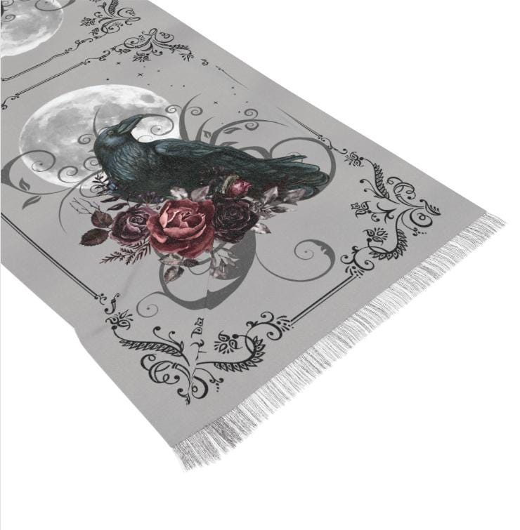 Edgar Allan Poe "The Raven" Poem Scarf: Gothic Book Lover Gift