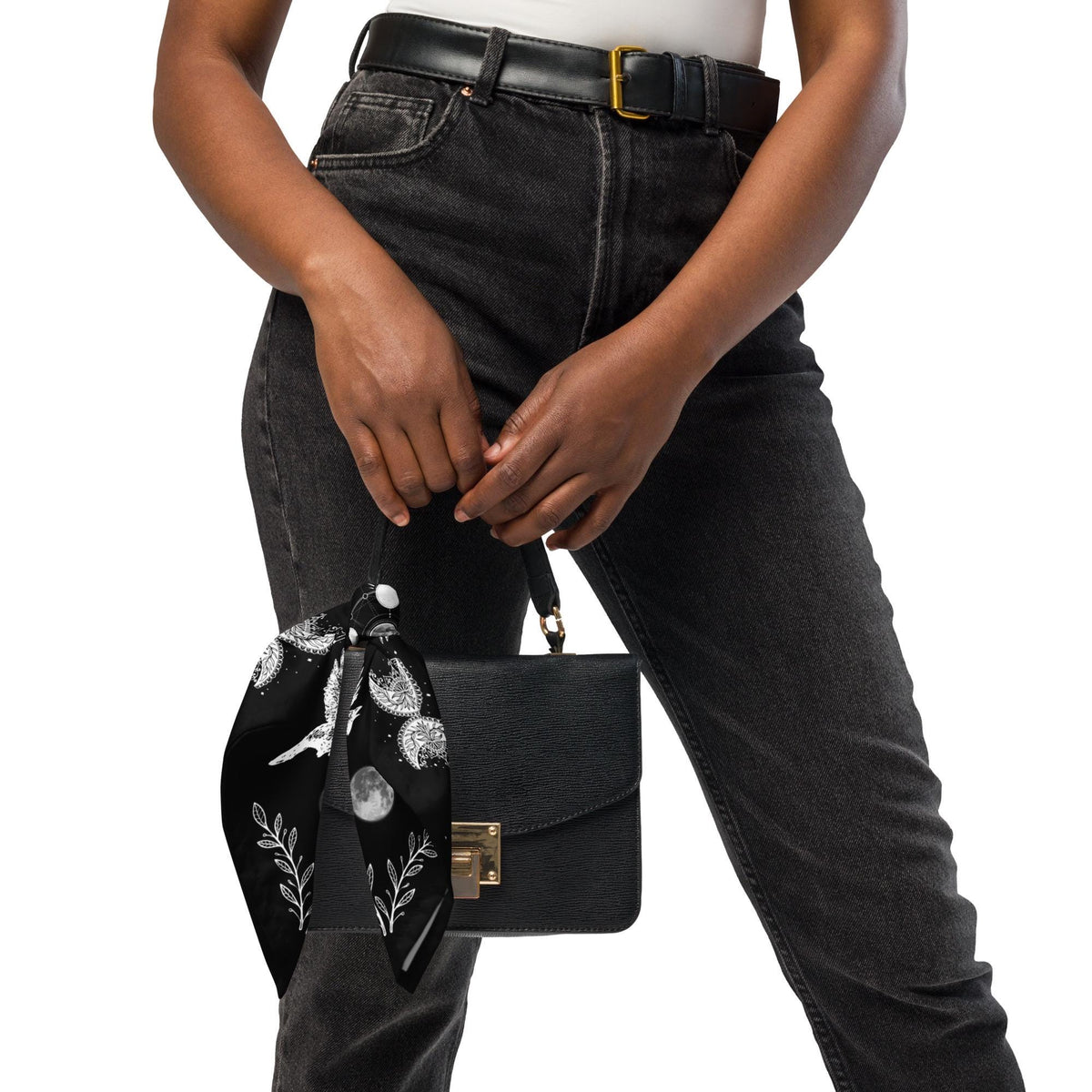 Moonphase Raven Bandana Gothic Head Scarf, Witchy Neck Warmer