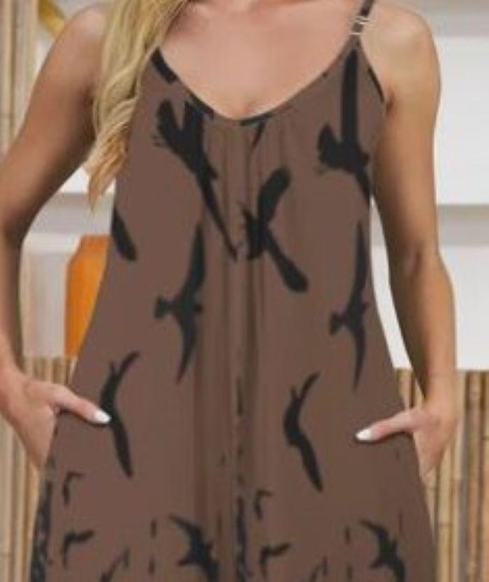 Witchy Crow Print Jumpsuit Outfit Gothic Pleated Cami Wide Leg Casualwear