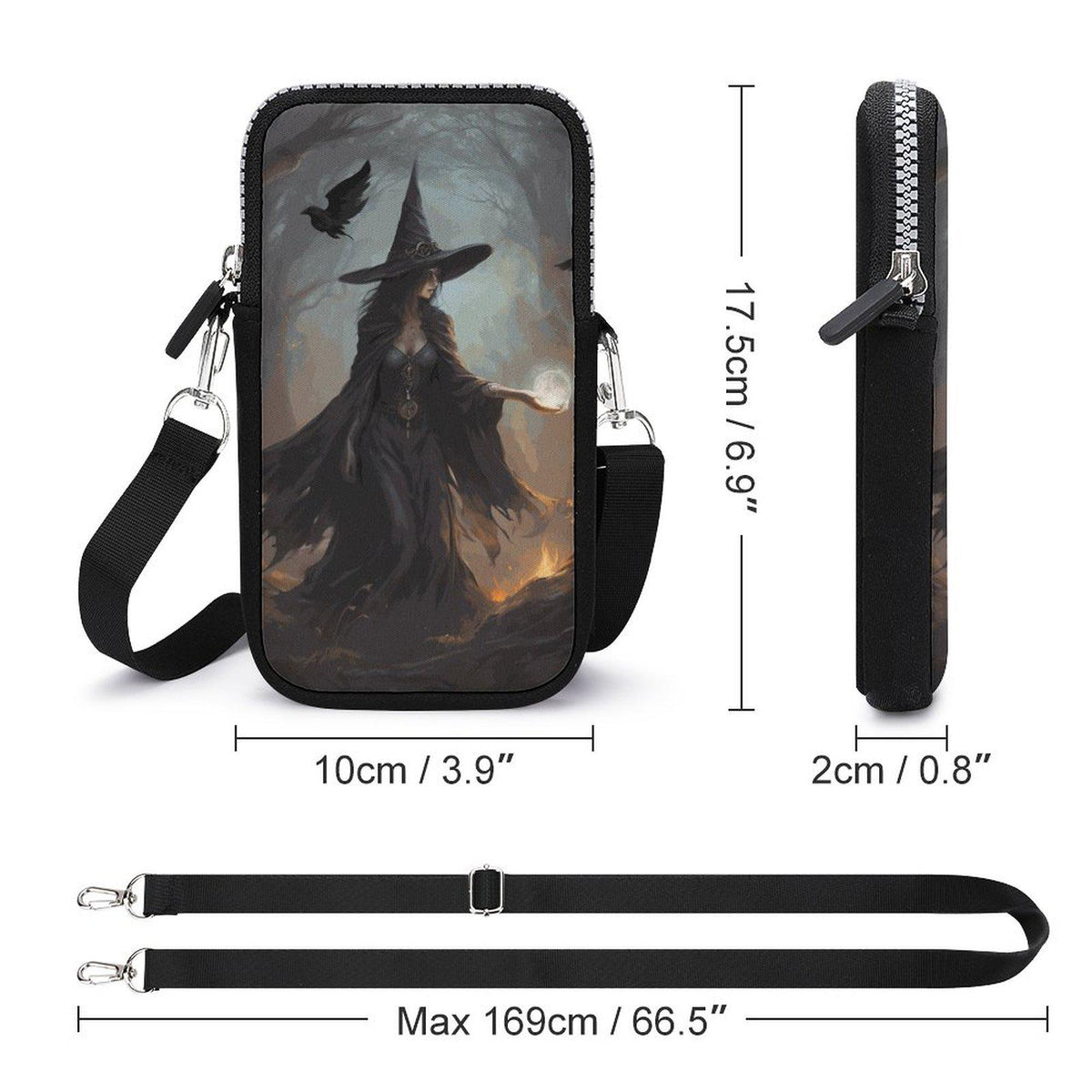 Mystical Witch Cell Phone Crossbody Pouch Personalization Option