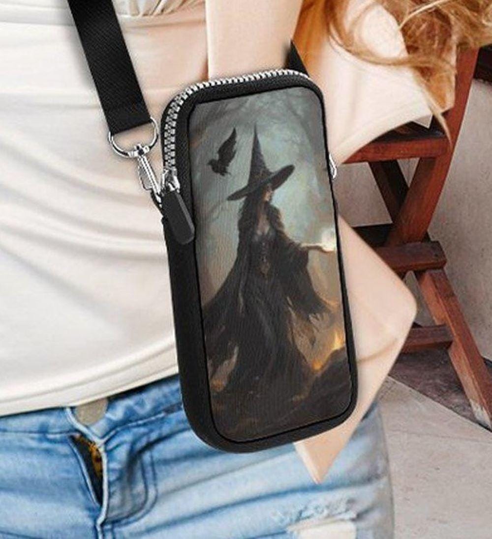 Mystical Witch Cell Phone Crossbody Pouch Personalization Option