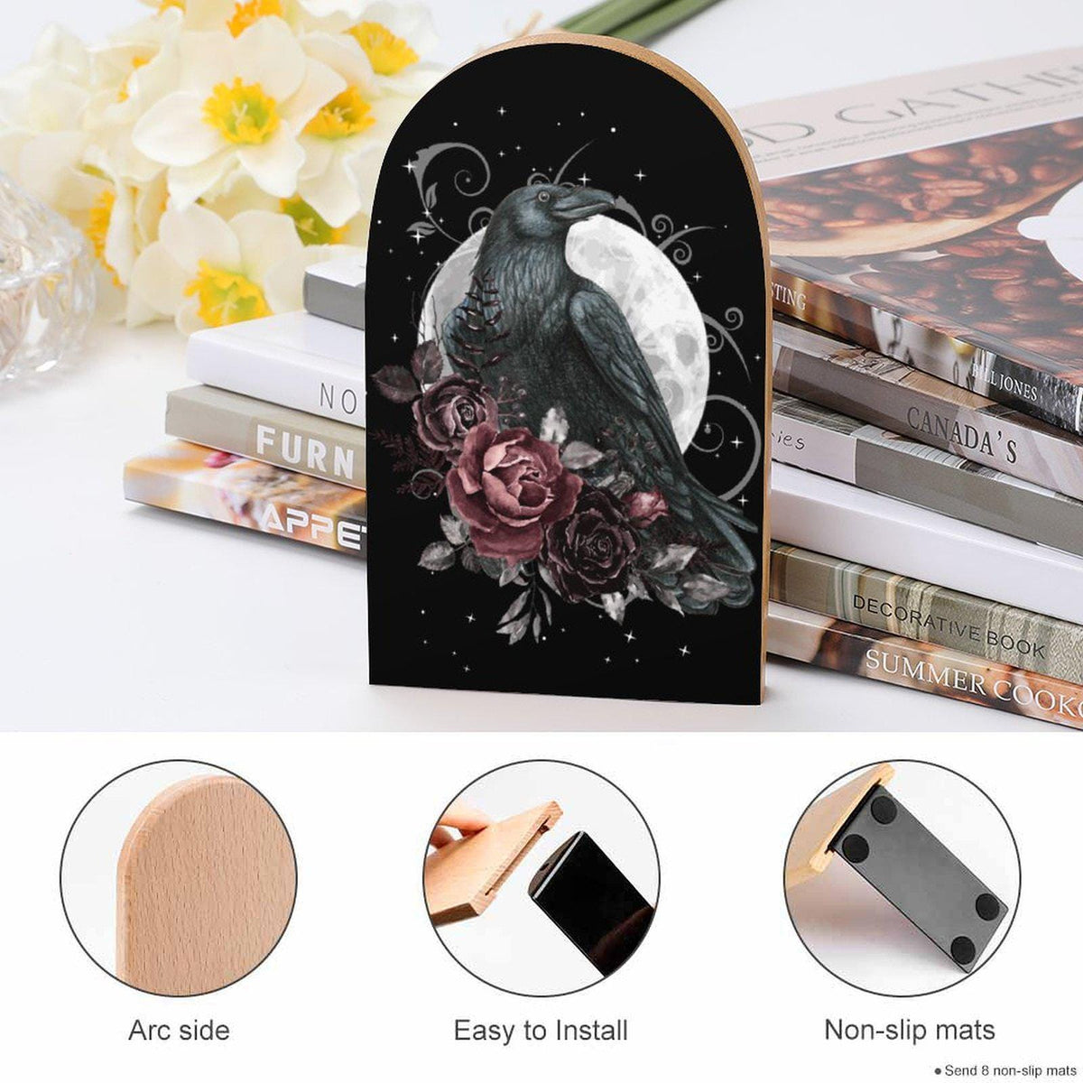 Cottagecore Crow Bookends: Witchy Occult Decor - The Raven