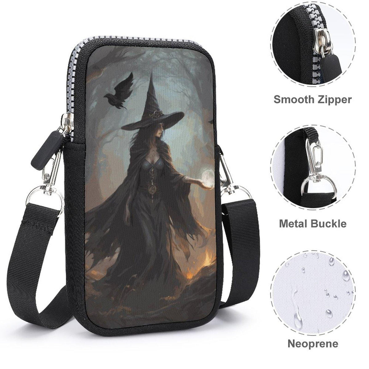 Mystical Witch Cell Phone Crossbody Pouch Personalization Option