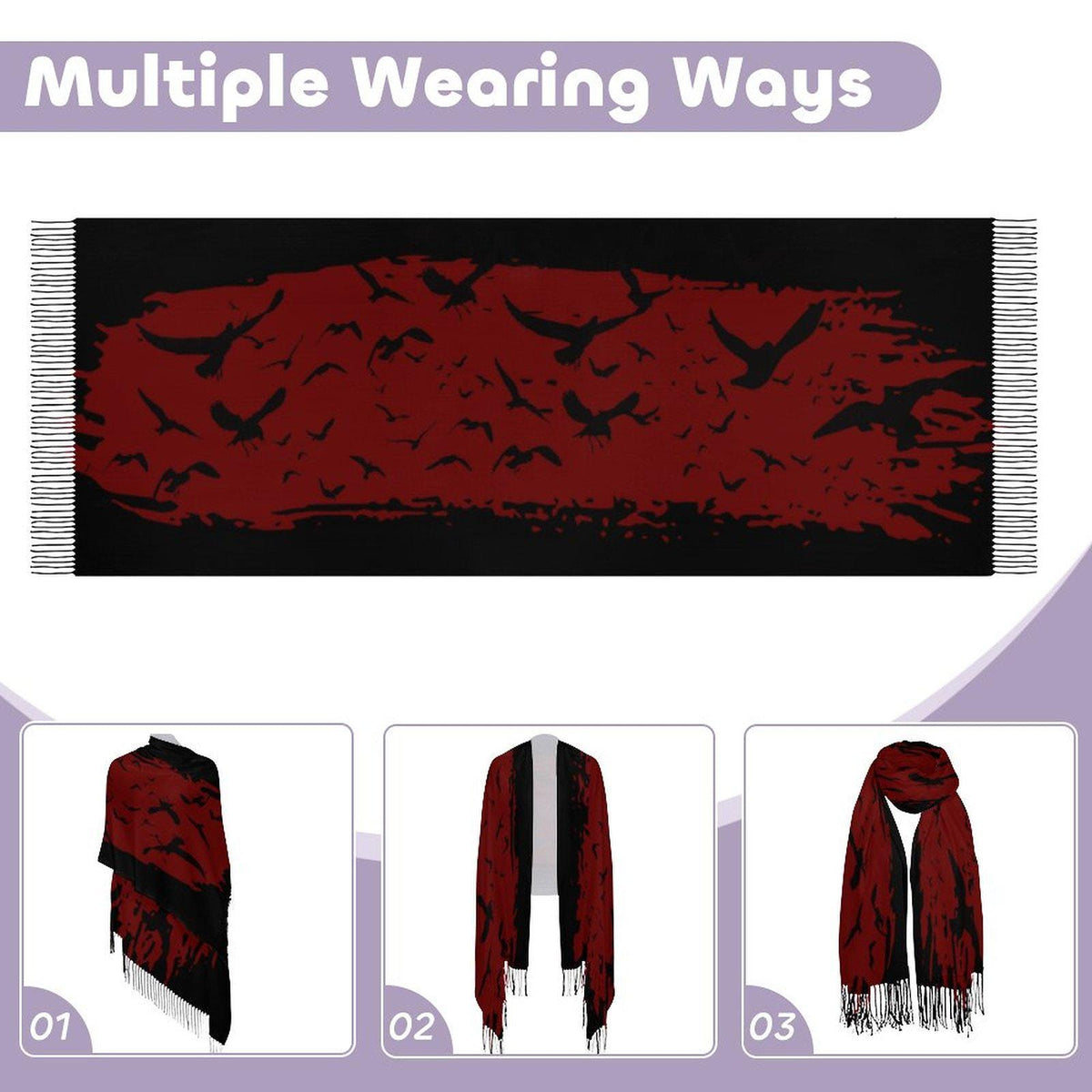 Witch Christmas Gift for Daughter Raven Shawl Pagan Holiday Wrap for Mom Witchy Alt Clothing for Halloween Flock of Birds Goth Accessory