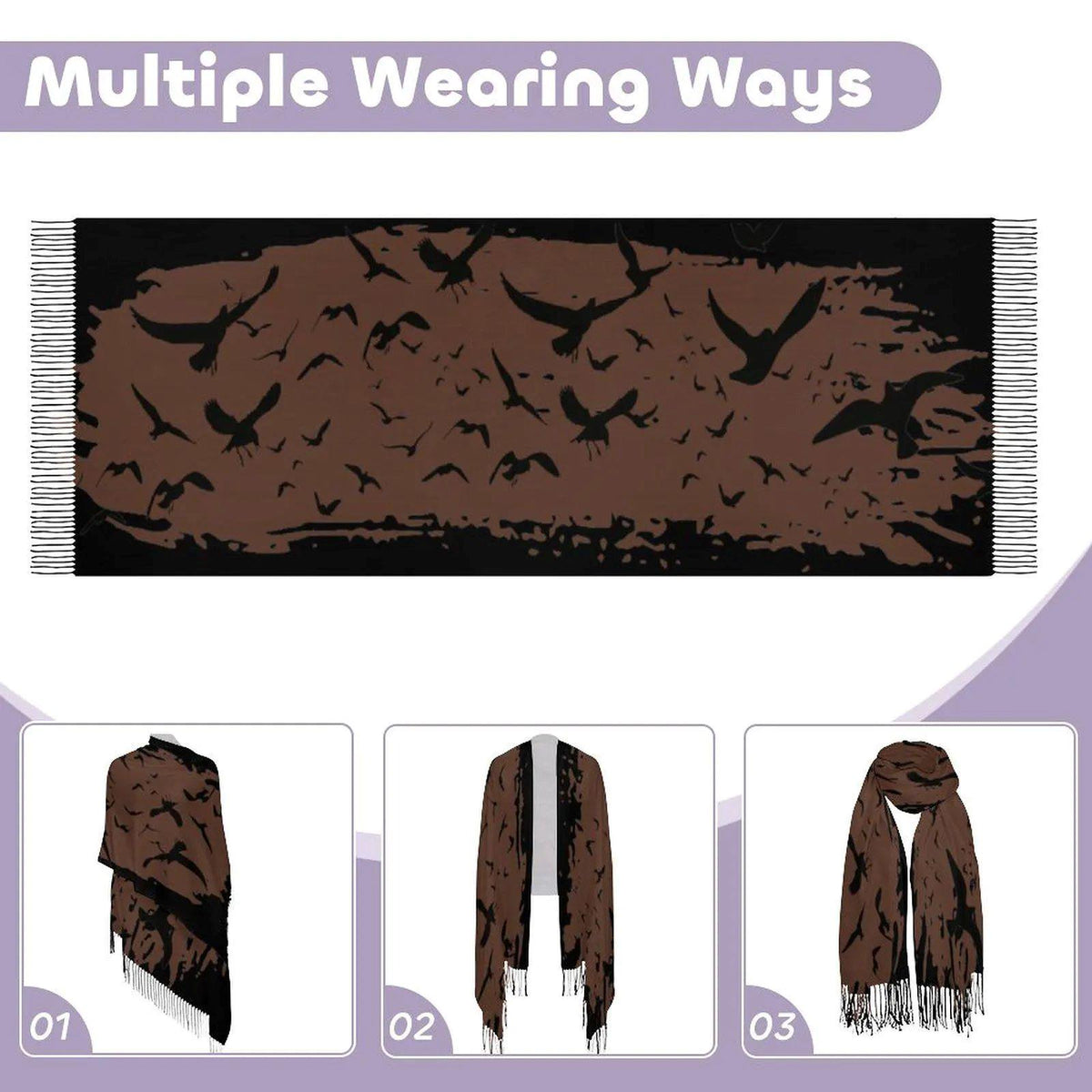 Murder of Crows Lightweight Scarf -Gothic Clothing, Witchy Shawl