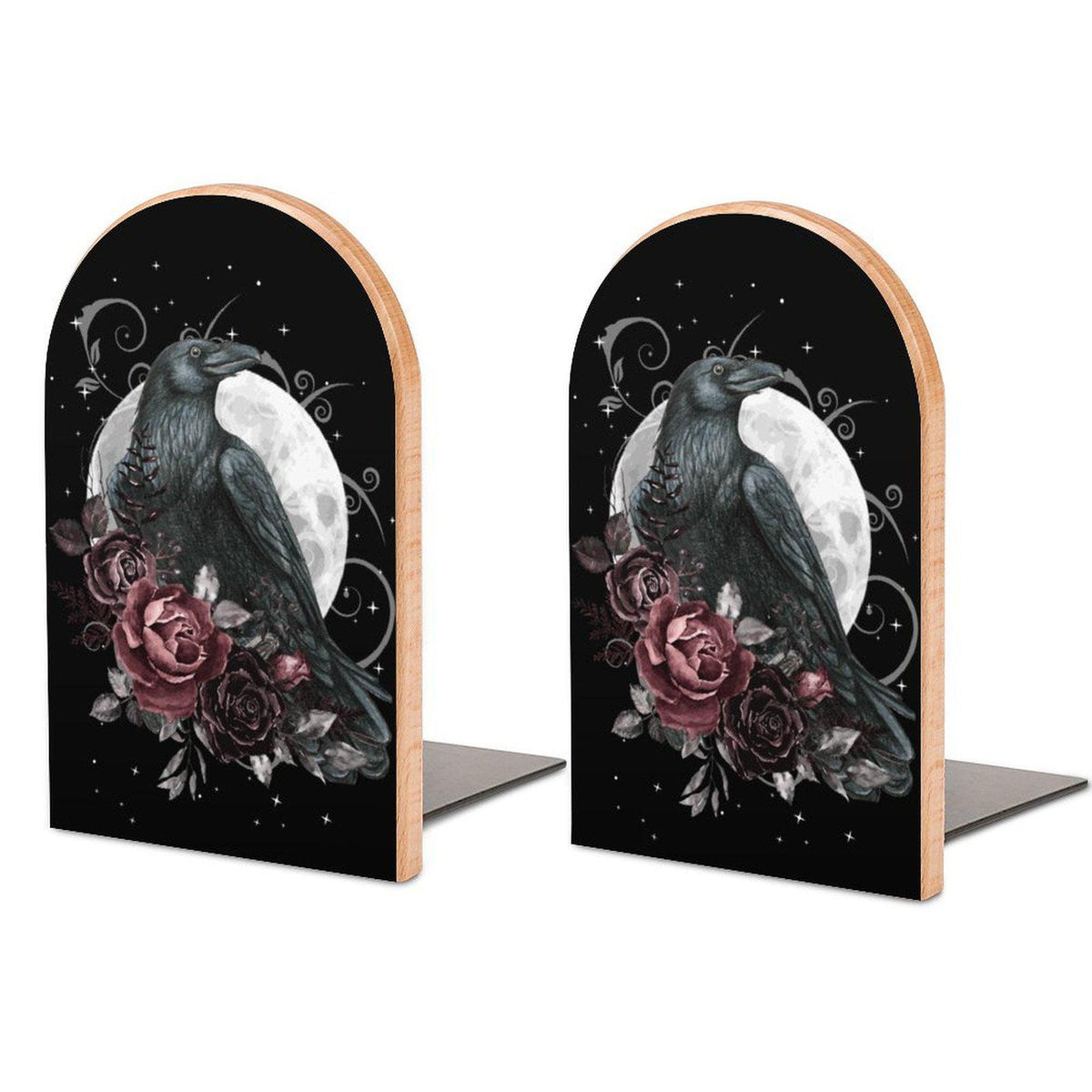 Cottagecore Crow Bookends: Witchy Occult Decor - The Raven