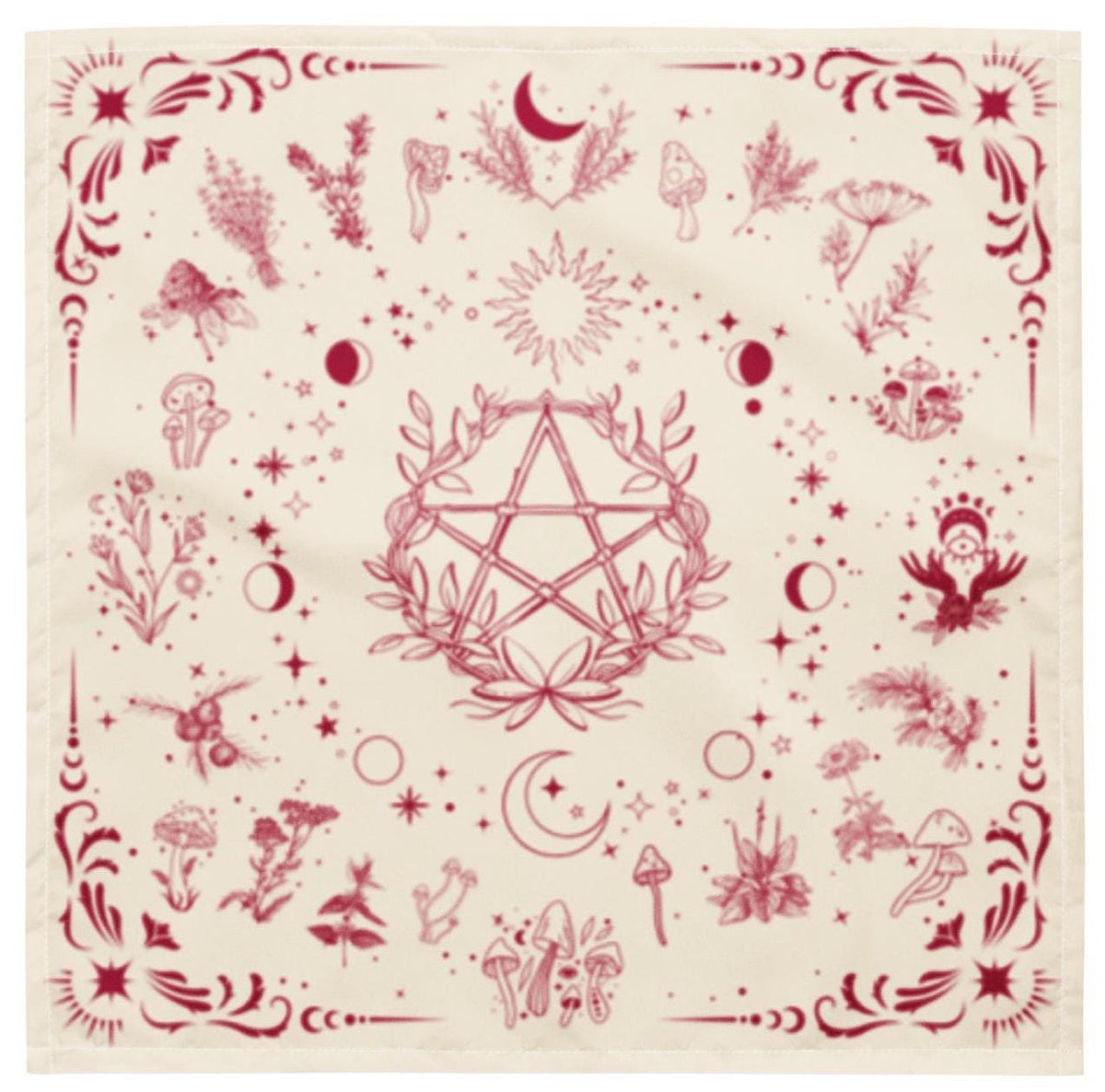 Witch Accessories Red Pentagram Bandana Lunamoth Wiccan Headwrap Altar Cloth Headscarf Nature Witch Practical Magic Witchy Occult Clothing