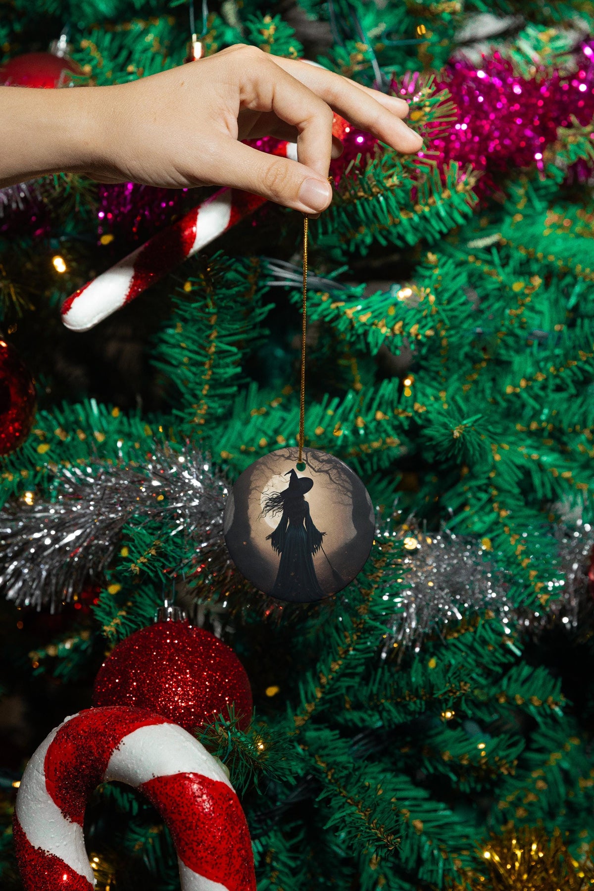 Merry Witchmas Ornament Gift for Occult Coworker Witch Gift Dark Cottagecore Winter Solstice Practical Magic Full Moon Pagan Yule Decor