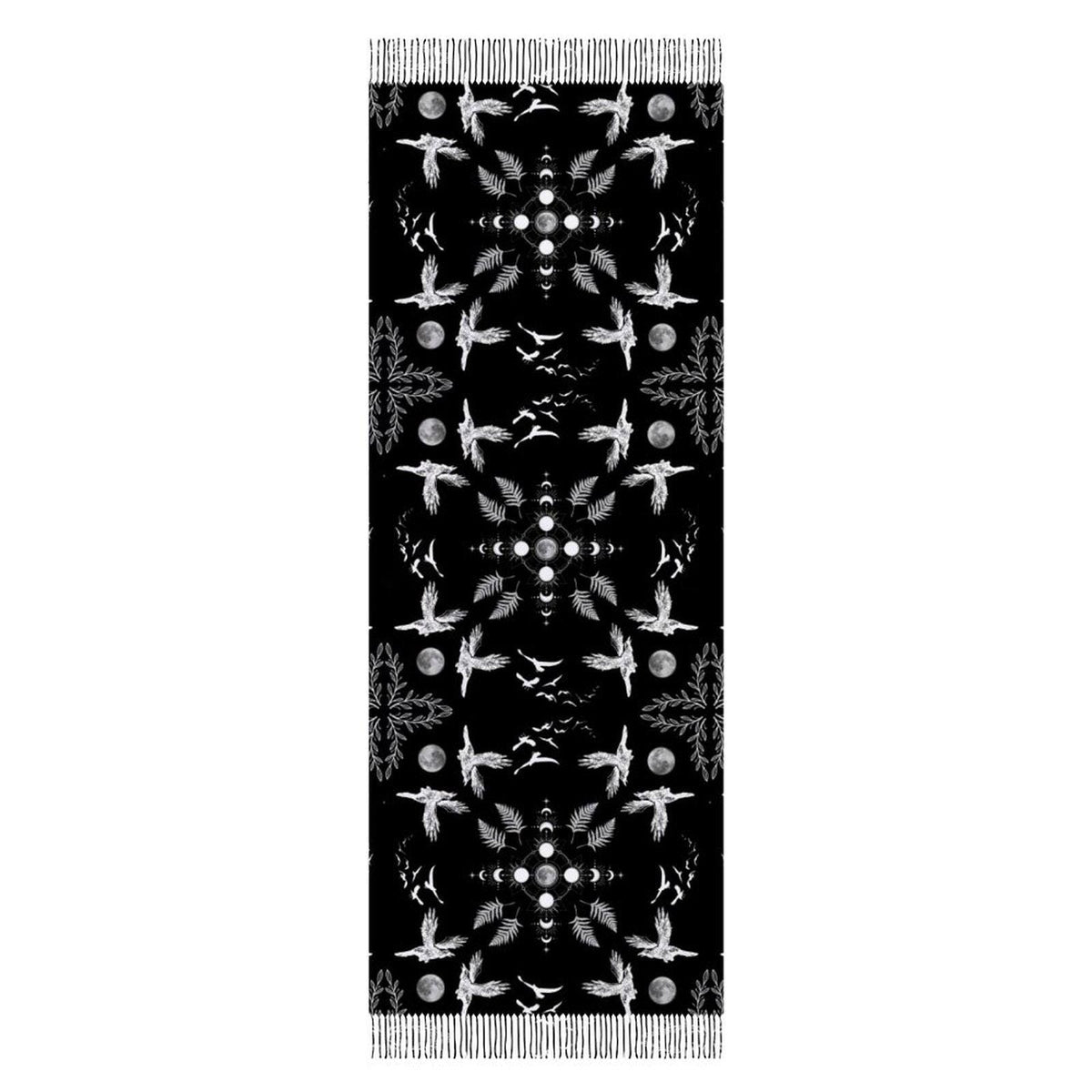Crow Moonphase Tassel Scarf: Gothic Whimsigoth Clothing