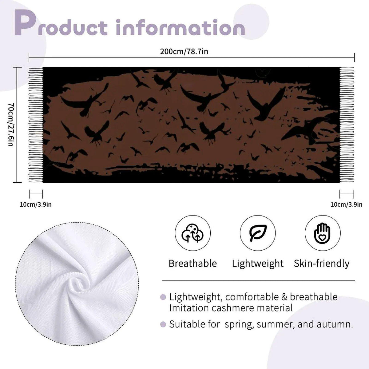 Murder of Crows Lightweight Scarf -Gothic Clothing, Witchy Shawl