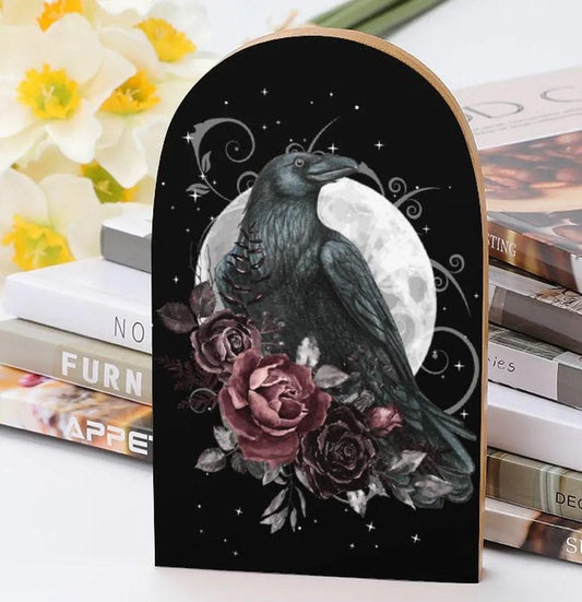 Cottagecore Crow Bookends: Witchy Occult Decor - The Raven