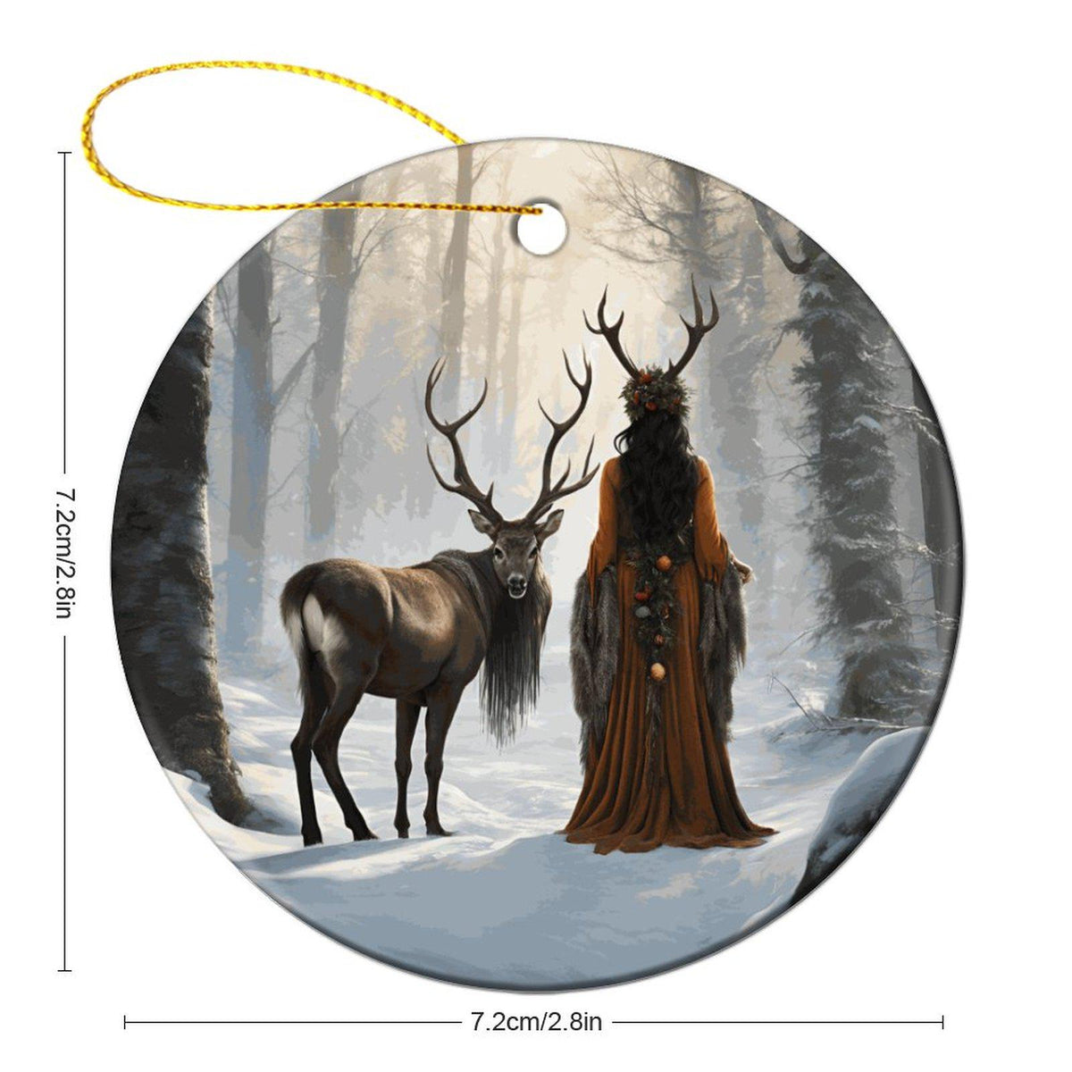 Elen of the Ways Yule Witch Ceramic Ornament Pagan Winter Solstice Green Witchery Wiccan Holiday Festive Decor Nature Inspired Christmas