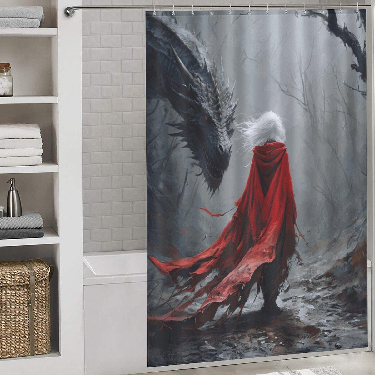 Mystical Dragon Shower Curtain: Sarah J Maas inspired Fantasy Art Decor