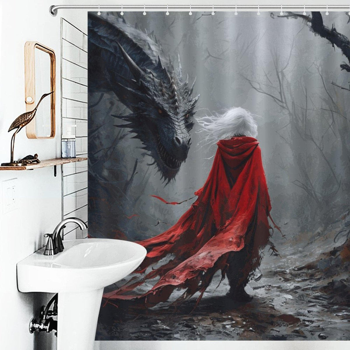 Mystical Dragon Shower Curtain: Sarah J Maas inspired Fantasy Art Decor