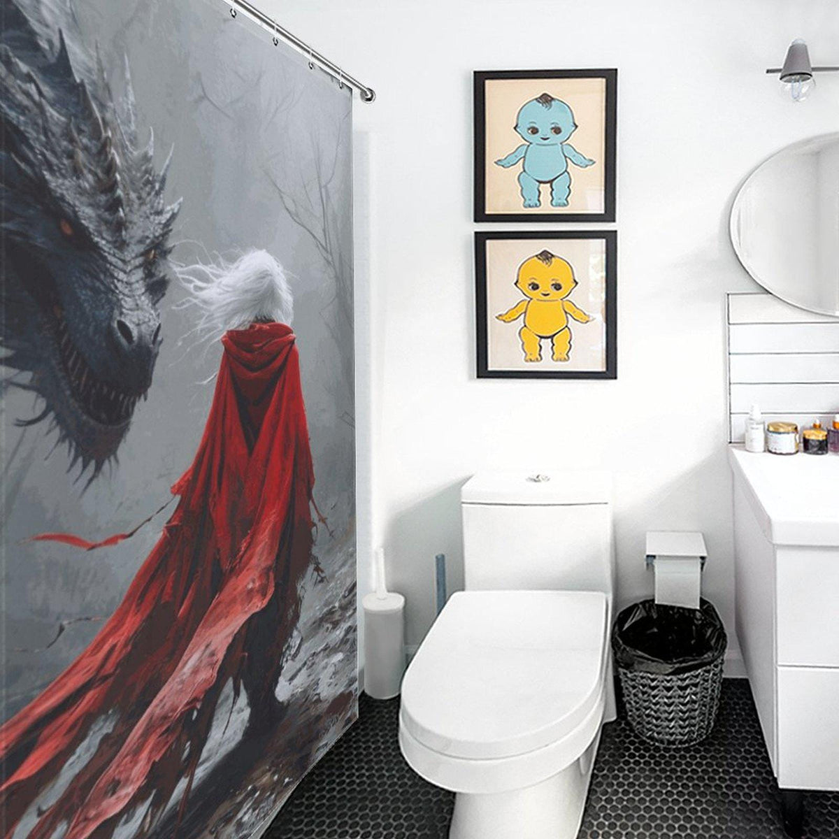 Mystical Dragon Shower Curtain: Sarah J Maas inspired Fantasy Art Decor