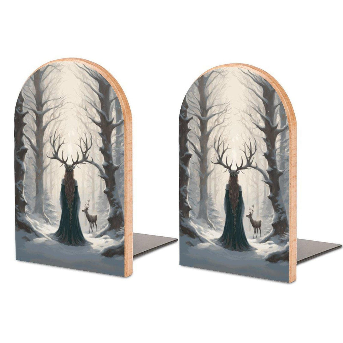 Elen of the Ways Witchy Forestcore Bookend Gift Idea for Book Lover Yule Witch Wood Bookends Cottagecore Holiday Decor Winter Solstice Gift