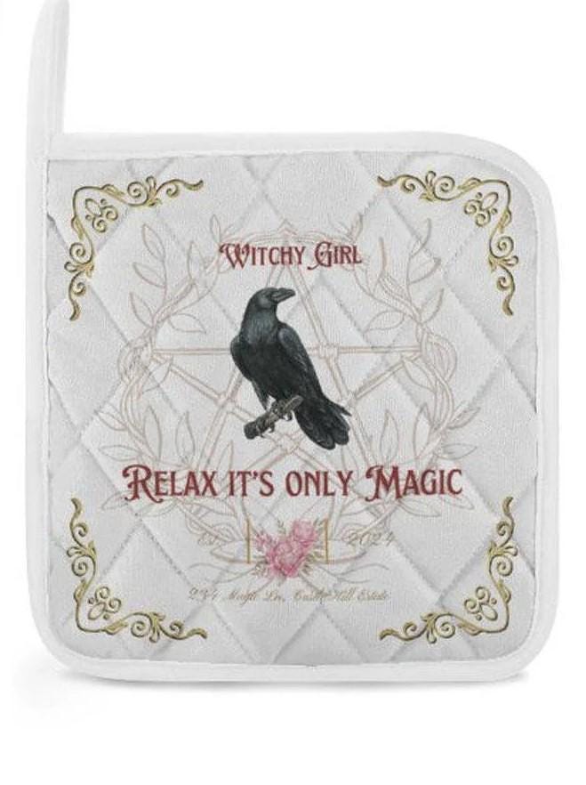Kitchen Witch Holiday Gift for Mom Witchcore Oven Mitts & Pot Holder Black Crow Wiccan Kitchen Decor Witchy Dark Chef Accessory Kitchen Set