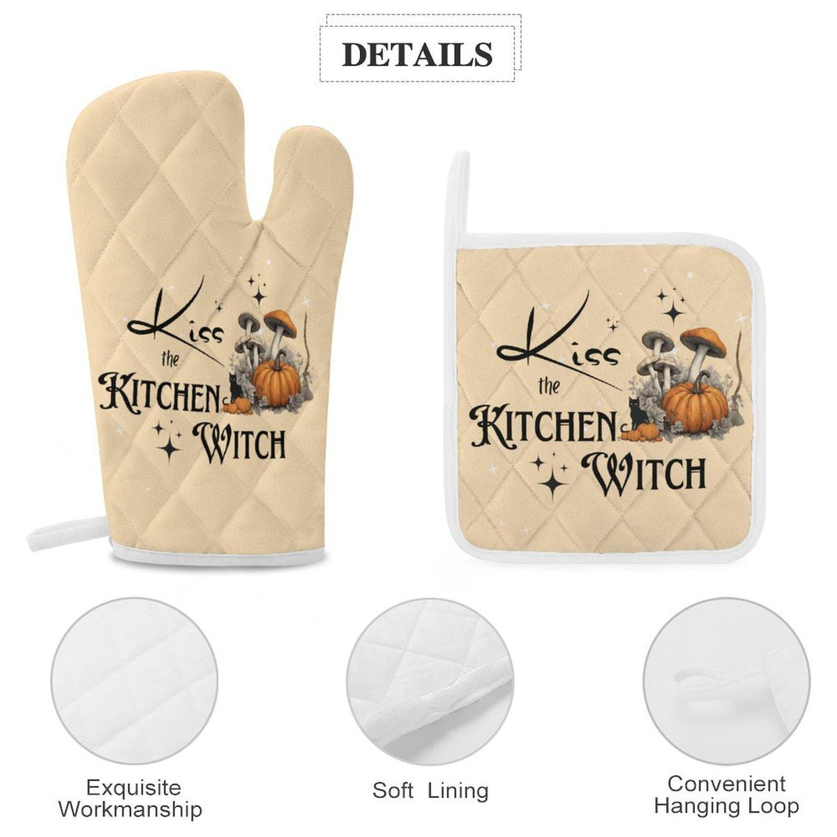 Kitchen Witch Oven Mitts & Pot Holder Set for Spooky Cook Gift Pagan Black Magick Witchy Cookware Gift Gothic Home Chef Occult Kitchen Gear