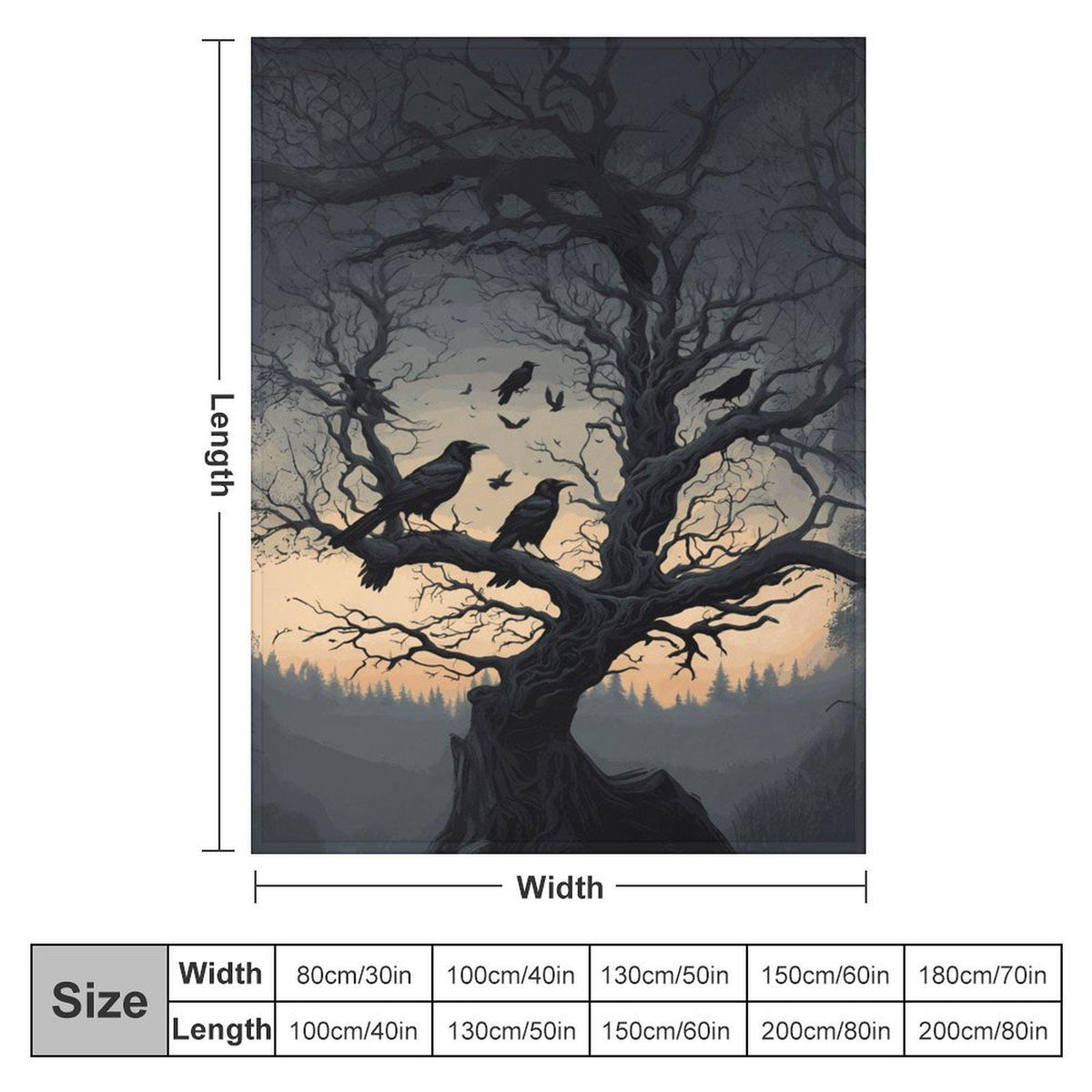 Spooky Blanket Idea for Halloween Crow Throw for Bedroom Raven Flannel Blanket Birthday Edgar Allan Poe Enthusiast Gothic Throw Witch Gift